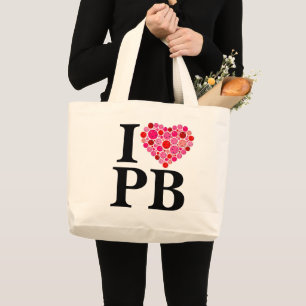 Pickleball Filled Heart Pink and Red I Heart PB Large Tote Bag