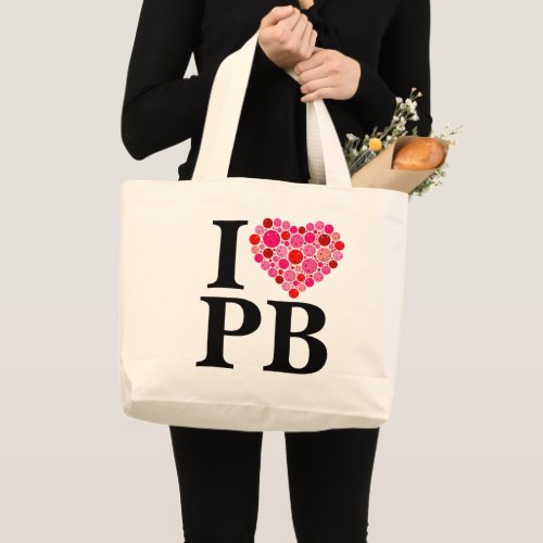 Pickleball Filled Heart Pink and Red I Heart PB Large Tote Bag