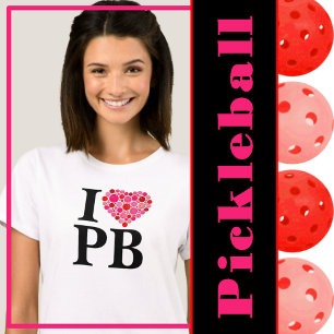 Pickleball Filled Heart Pink and Red I Heart PB T-Shirt