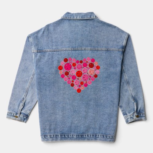 Pickleball Filled Heart Pink and Red Love Denim Jacket