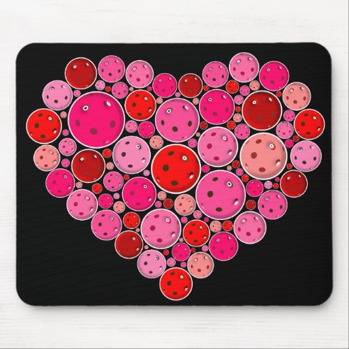 Pickleball Filled Heart Pink and Red Love Mouse Pad