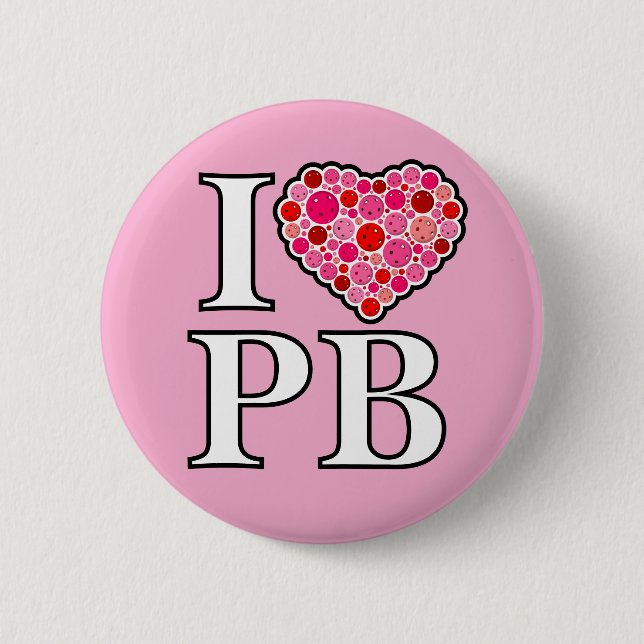 Pickleball Filled HeartRed and Pink I Heart PB Button (Front)