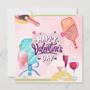 Pickleball for Valentine's Day heart watercolor Holiday Card