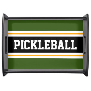PICKLEBALL Forest Green Orange Black Stripes Serving Tray