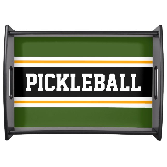 PICKLEBALL Forest Green Orange Black Stripes Serving Tray (Front)