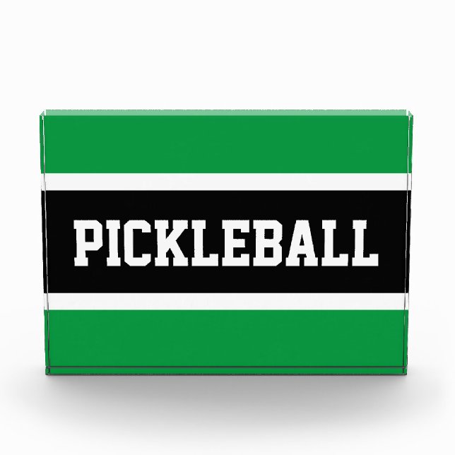 PICKLEBALL Fun Athletic Black Green WhiteStripes Photo Block (Front)