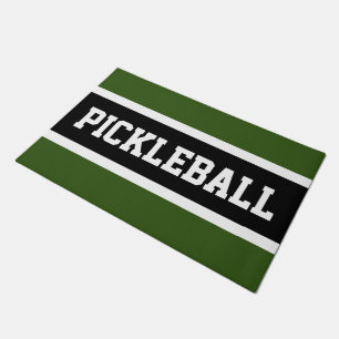 PICKLEBALL Fun Athletic Forest Green Black Stripes Doormat