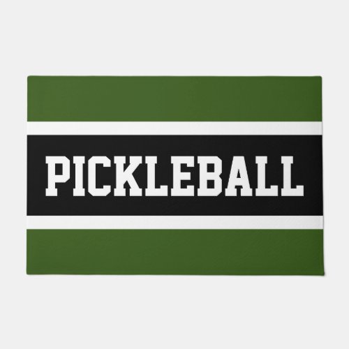 PICKLEBALL Fun Athletic Forest Green Black Stripes Doormat