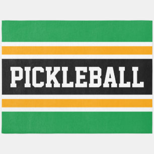 PICKLEBALL Fun Black Bright Orange Green Stripes Rug
