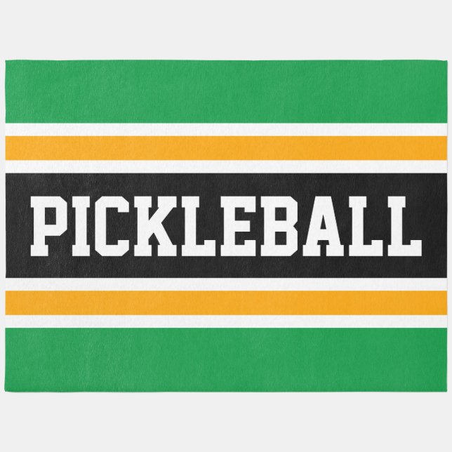 PICKLEBALL Fun Black Bright Orange Green Stripes Rug (Front)