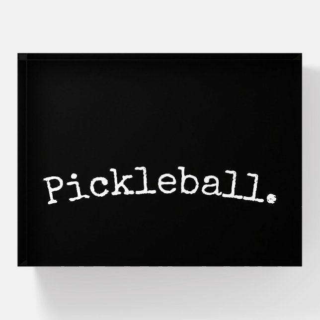 PICKLEBALL Fun Black White Retro Curved Text Paperweight (Front)