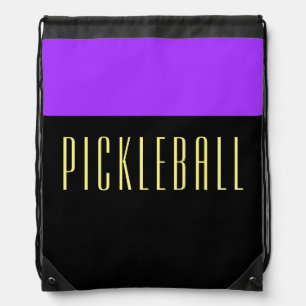 PICKLEBALL Fun Bright Purple Black Color Block Drawstring Bag