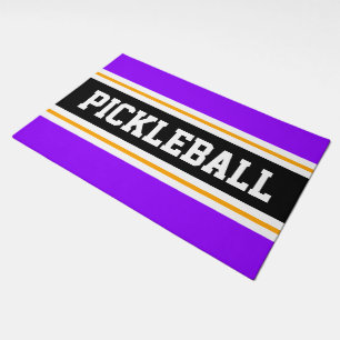 PICKLEBALL Fun Bright Purple Black Orange Stripes Doormat