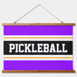 PICKLEBALL Fun Bright Purple Orange Black Stripes Hanging Tapestry