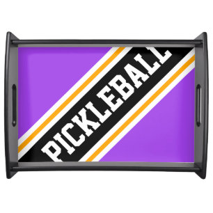  PICKLEBALL Fun Bright Purple Orange Black Stripes Serving Tray