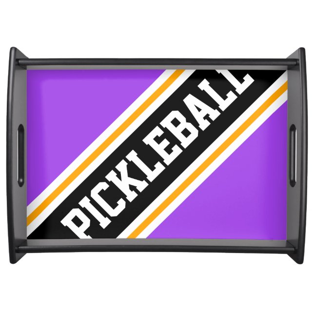  PICKLEBALL Fun Bright Purple Orange Black Stripes Serving Tray (Front)