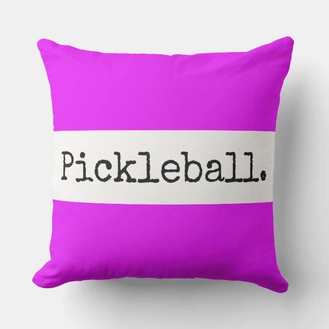 PICKLEBALL Fun Bright Tropical Pink White Stripes Outdoor Pillow (Front)