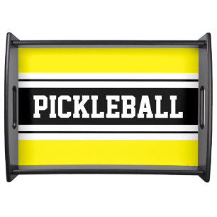 PICKLEBALL Fun Bright Yellow Black Racing Stripes Serving Tray
