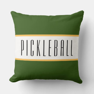 PICKLEBALL Fun Forest Green White Racing Stripes Throw Pillow