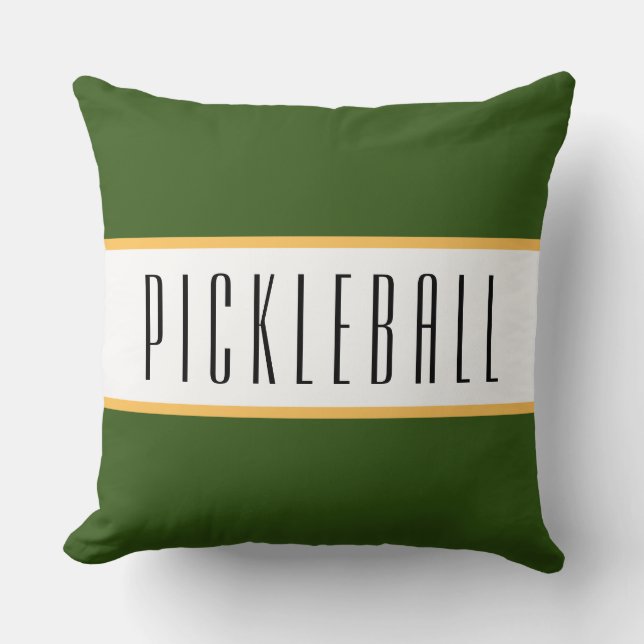 PICKLEBALL Fun Forest Green White Racing Stripes Throw Pillow (Front)
