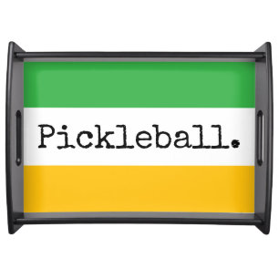 PICKLEBALL Fun Green White Yellow Orange Stripes Serving Tray