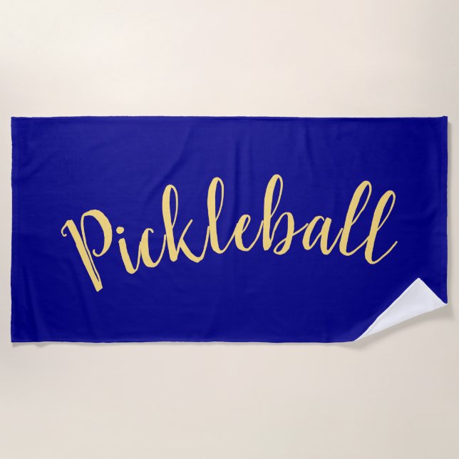 PICKLEBALL Fun Script Royal Navy Blue Background Beach Towel (Front)