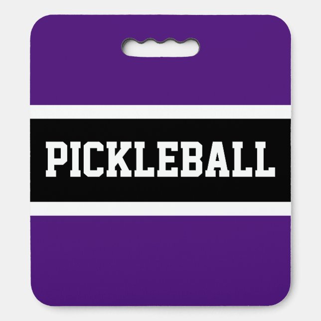  PICKLEBALL Fun Sporty Bold Purple Black Stripes Seat Cushion (Front Vertical)