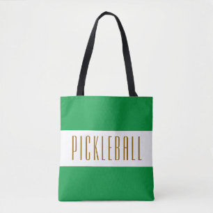 PICKLEBALL Fun Sporty Bright Green White Stripes Tote Bag
