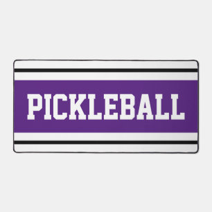 PICKLEBALL Fun Sporty Purple Black White Stripes Desk Mat