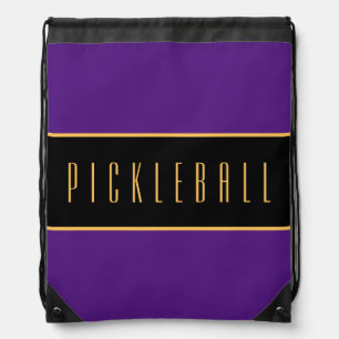 PICKLEBALL Fun Sporty Royal Purple Black Stripes Drawstring Bag