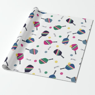Pickleball Fun Striped Paddles Dink Wrapping Paper