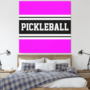 PICKLEBALL Fun Tropical Pink White Racing Stripes Canvas Print