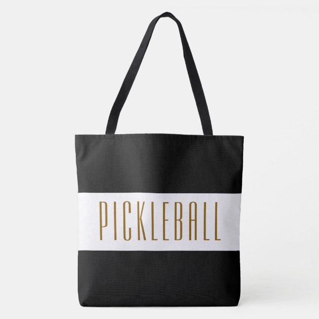 PICKLEBALL Fun Vibrant Black White Stripes Text Tote Bag (Front)