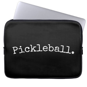 PICKLEBALL Fun White Retro Curved Text On Black Laptop Sleeve