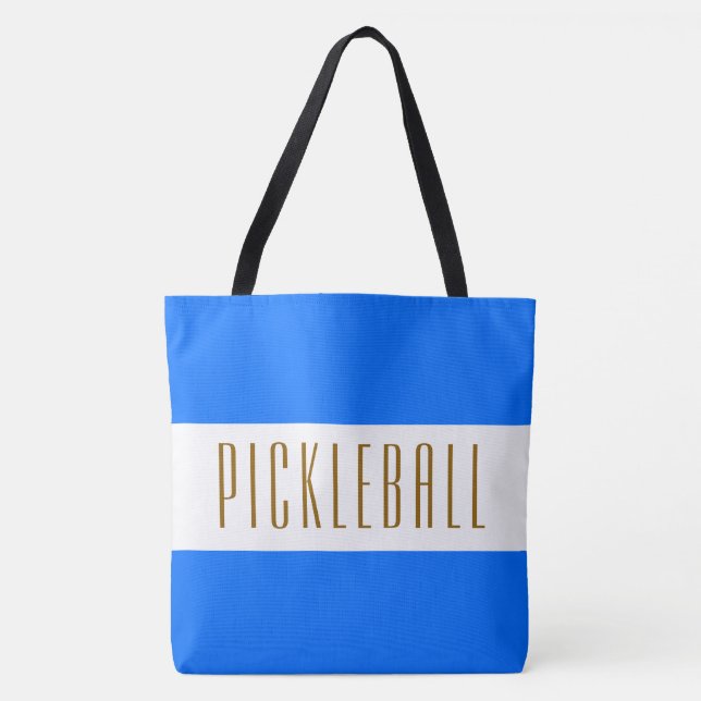 PICKLEBALL Fun Wide Bright Blue White Stripes Tote Bag (Front)