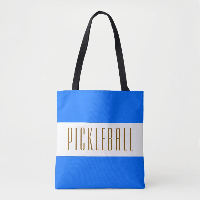 PICKLEBALL Fun Wide Bright Blue White Stripes Tote Bag (Front)