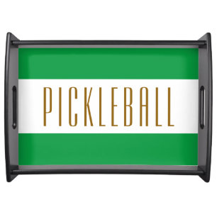 PICKLEBALL Fun Wide Sporty Green White Stripes Serving Tray