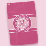 Pickleball Funny Custom Quote Name Initial Pink Golf Towel<br><div class="desc">Classic design features two lines of customizable text for "Pickleball Princess" or a custom saying of choice and name or custom text in a timeless modern font arched over & under an image of a pickleball in light pink. The background pattern is coordinating colorful dark pink & white. Add one...</div>