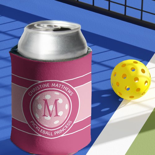 Pickleball Funny Quote Custom Name Initial Pink Can Cooler