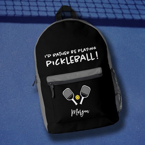 Pickleball Funny Sport Cute Custom Name Black Gray Printed Backpack