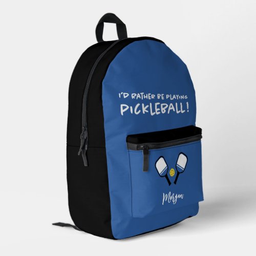 Pickleball Funny Sport Cute Custom Name Blue Black Printed Backpack