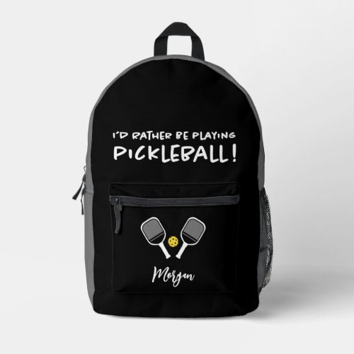 Pickleball Funny Sports Cute Custom Name Black Printed Backpack