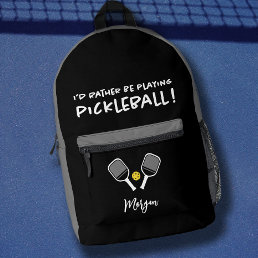 Pickleball Funny Sports Cute Custom Name Black Printed Backpack