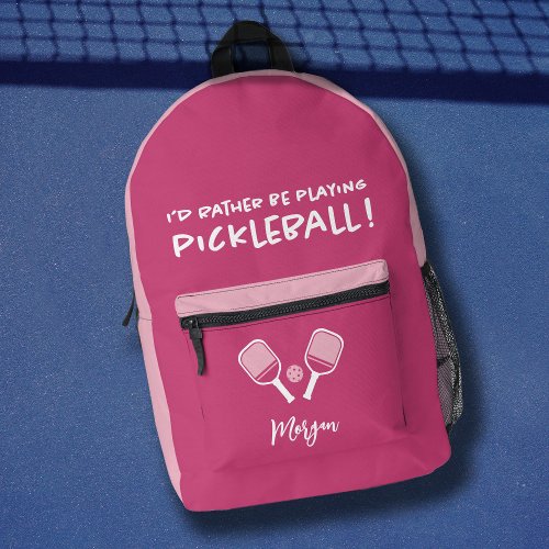 Pickleball Funny Sports Cute Custom Name Pink Printed Backpack