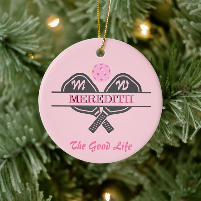 Pickleball Gal Paddles Initial Custom Name  Ceramic Ornament (Creator Uploaded)
