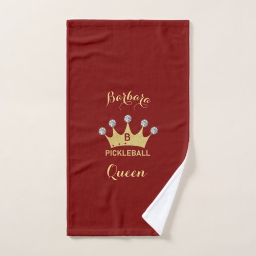 Pickleball Gal Queen Crown Glam Monogram Hand Towel