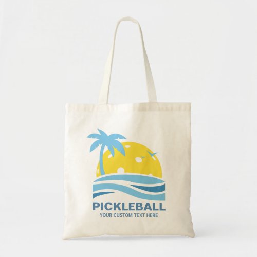 Pickleball Gear Tropical Palm Tree Sun Custom Text Tote Bag