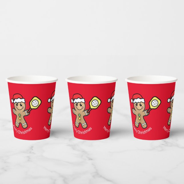 Pickleball  Gingerbread boy  custom text red Paper Cups (Multi)