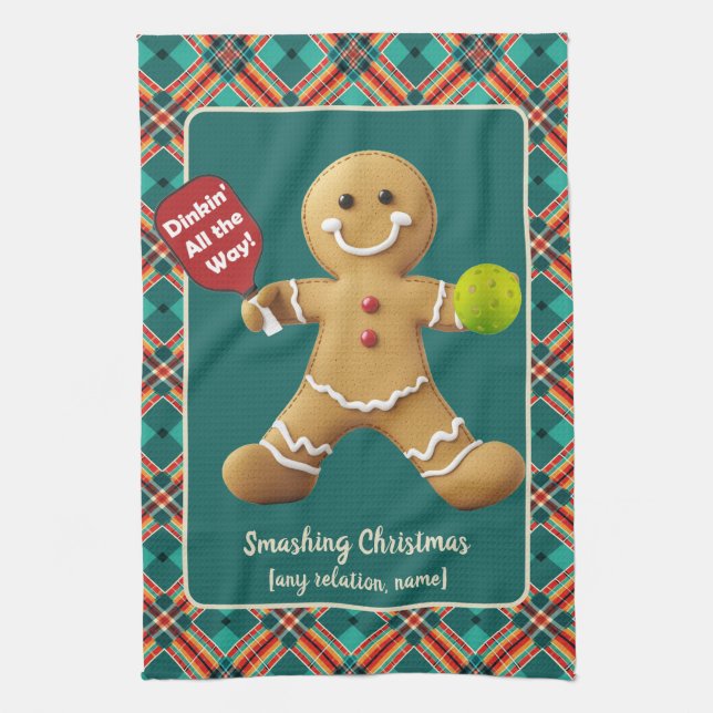 Pickleball Gingerbread Cheer Kitchen Towel (Vertical)