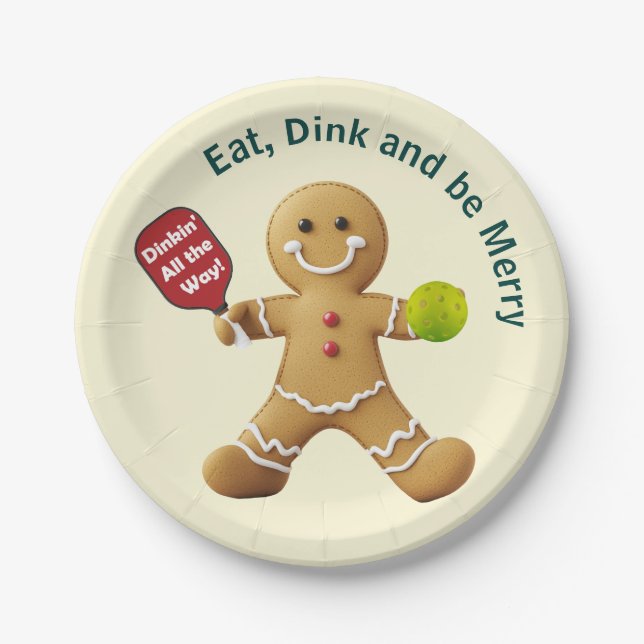 Pickleball Gingerbread Delight Paper Plates (Front)